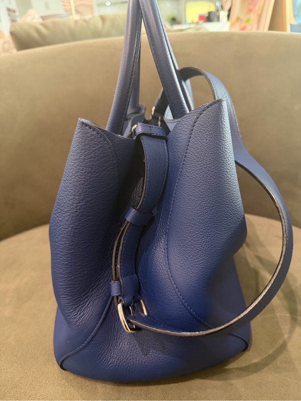 Christian Dior Open Bar Tote Bag Leather Blue - Picture 6 of 13
